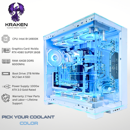 Custom Water Cooled Kraken - RTX 4080 SUPER Intel i9-14900K 64GB RAM 2TB SSD DDR5 RGB Gaming PC