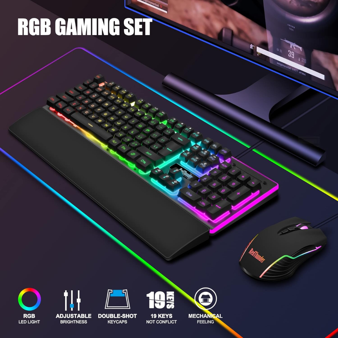 Keyboard Rng RedThunder K10 Wired Gaming Keyboard, Mouse and Wrist Rest Combo (Blac ...