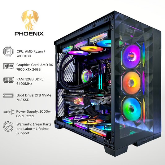 Phoenix AMD RX 7900 XTX Ryzen 7 7800X3D 2TB SSD DDR5 RGB Gaming PC