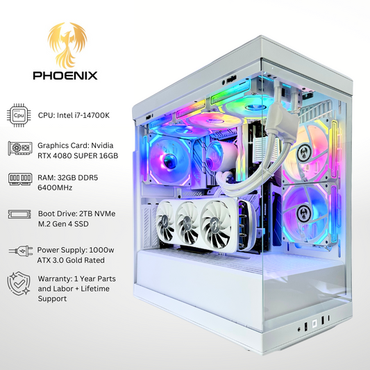 White Phoenix RTX 4080 Super Intel Core i7-14700K 2TB SSD DDR5 RGB Gaming PC