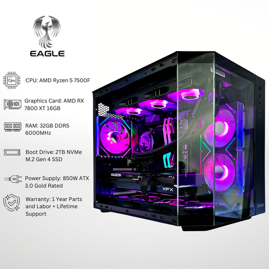 Eagle - AMD 7800 XT Ryzen 5 7500F 32GB RAM 2TB SSD DDR5 RGB Gaming PC