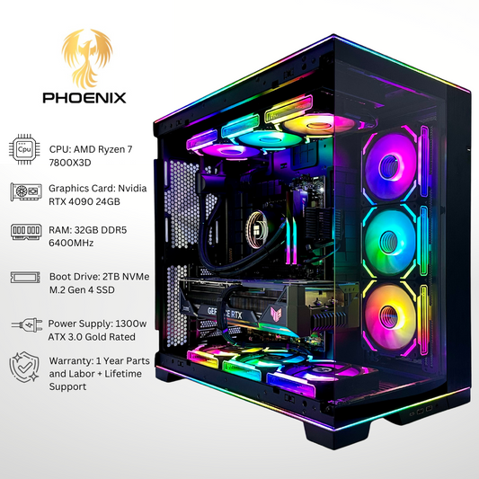 Phoenix Plus RTX 4090 AMD Ryzen 7 7800X3D 32GB RAM 2TB SSD RGB Gaming PC