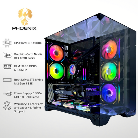 Phoenix Plus Nvidia RTX 4090 Intel Core i9-14900K DDR5 RGB Gaming PC (8.8" LCD Screen)