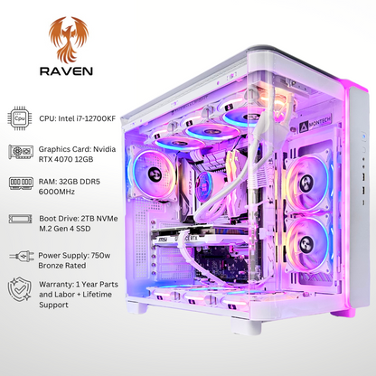 White Raven Plus RTX 4070 Intel i7-12700KF 32GB RAM 2TB SSD DDR5 RGB Gaming PC