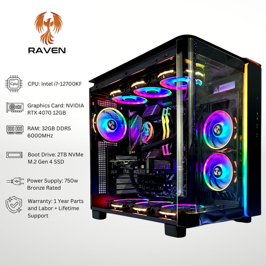 Raven Plus Nvidia RTX 4070 Intel i7-12700KF 32GB RAM 2TB SSD DDR5 Gaming PC