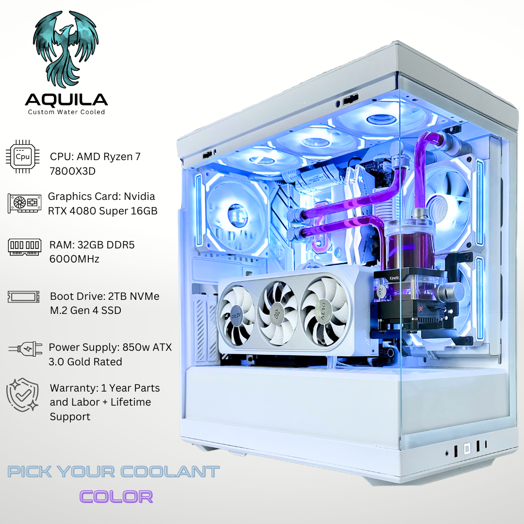 Custom Water Cooled Aquila - RTX 4080 SUPER AMD Ryzen 7 7800X3D 32GB RAM 2TB SSD DDR5 RGB Gaming PC