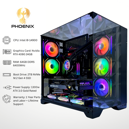 Phoenix Plus RTX 4090 Intel i9-14900 64GB RAM 2TB SSD DDR5 RGB Gaming PC (8.8" LCD Screen)