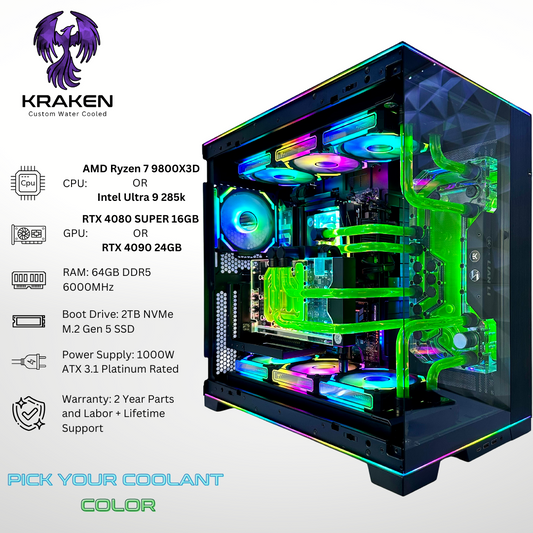 Custom Water Cooled Kraken - NVIDIA 64GB RAM 2TB SSD DDR5 RGB Gaming PC