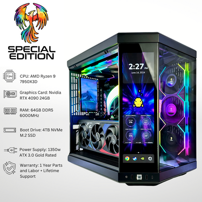 Special Edition Phoenix Plus - RTX 4090 AMD Ryzen 9 7950X3D 64GB RAM 4TB SSD DDR5 RGB Gaming PC