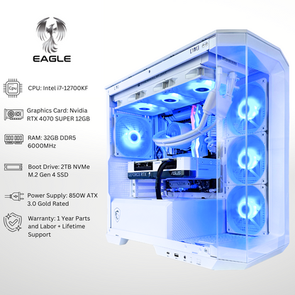 White Intel Eagle RTX 4070 SUPER Intel i7-12700KF 32GB RAM 2TB SSD DDR5 RGB Gaming PC