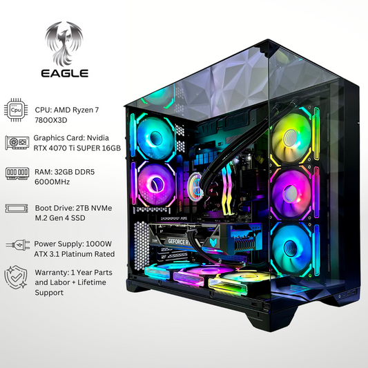 Eagle Plus - RTX 4070 Ti SUPER AMD Ryzen 7 7800X3D 32GB RAM 2TB SSD DDR5 RGB Gaming PC