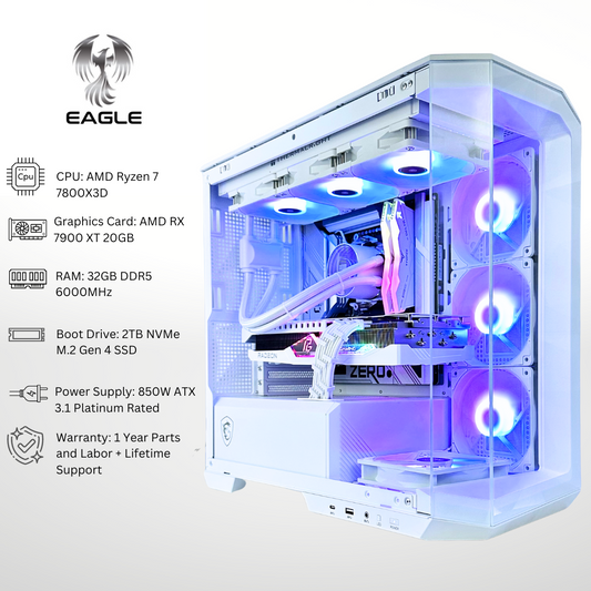 White Eagle Plus - AMD RX 7900 XT Ryzen 7 7800X3D 32GB RAM 2TB SSD DDR5 RGB Gaming PC