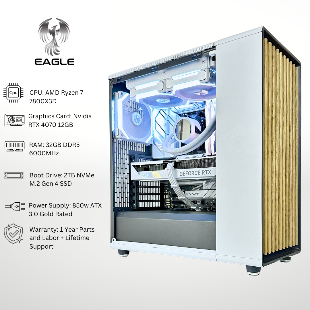 Special Edition Eagle Pro RTX 4070 AMD Ryzen 7 7800X3D 32GB RAM 2TB SSD DDR5 RGB Gaming PC