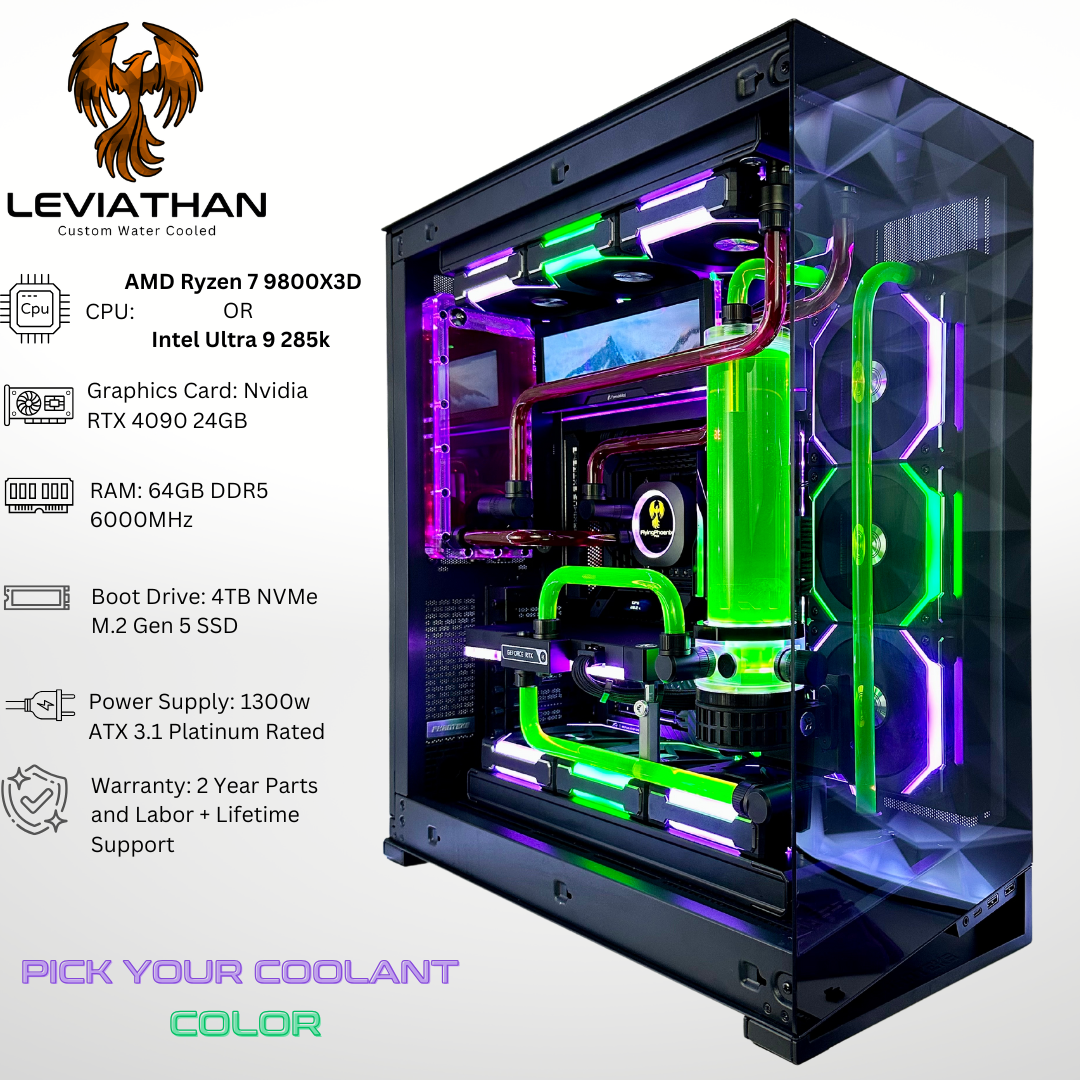 Custom Water Cooled Leviathan - RTX 4090 64GB RAM 4TB SSD DDR5 RGB Gaming PC