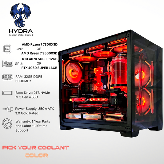 Custom Water Cooled Hydra - NVIDIA 32GB RAM 2TB SSD DDR5 RGB Gaming PC