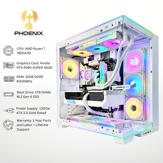 White Phoenix - RTX 4080 SUPER AMD Ryzen 7 7800X3D 32GB RAM 2TB SSD DDR5 RGB Gaming PC