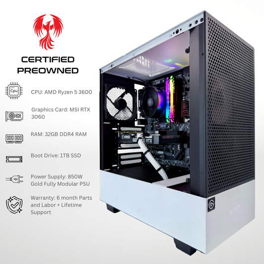 Certified Pre Owned Sparrow - Nvidia RTX 3060 AMD Ryzen 5 3600 32GB DDR4 RAM 1TB SSD RGB Gaming PC