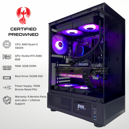 Certified Pre Owned Sparrow - NVIDIA RTX 2080 AMD Ryzen 5 5600X 32GB DDR4 RAM 512GB SSD RGB Gaming PC