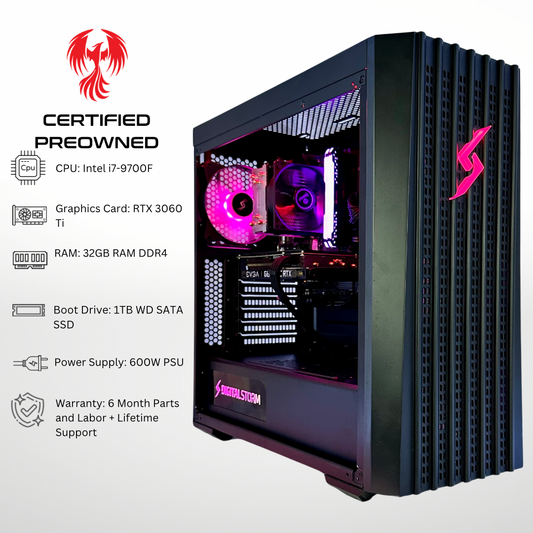 Certified Pre Owned Sparrow - RTX 3060 Ti Intel i7-9700F 32GB RAM 1TB SSD DDR4 RGB Gaming PC