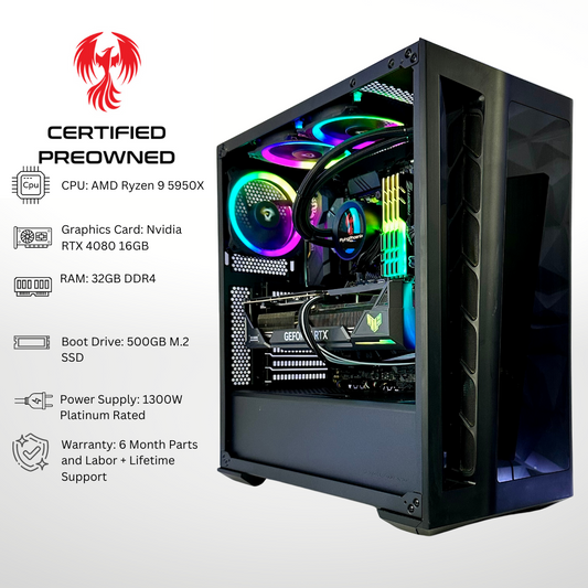 *Only Available Local In AZ* Certified Pre Owned Phoenix RTX 4080 AMD Ryzen 9 5950X 32GB RAM 500GB SSD RGB Gaming PC