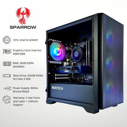 Sparrow - Intel Arc A580 Intel i5-12400F 16GB RAM 512GB SSD DDR4 RGB Gaming PC