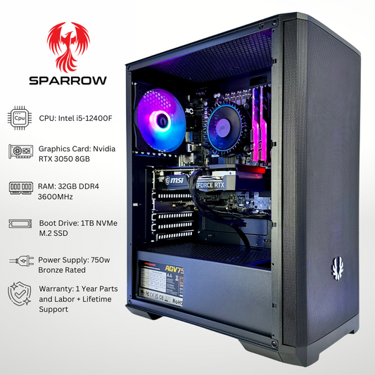 Sparrow RTX 3050 Intel Core i5-12400F 32GB RAM 1TB SSD RGB Gaming PC