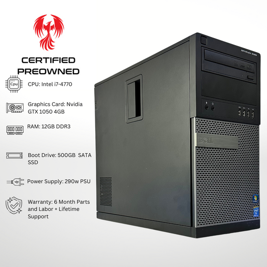 *Only Available Local In AZ* Certified Pre Owned Sparrow RTX 1050 Intel i7-4770 12BG RAM 500GB SSD DDR3 Gaming PC