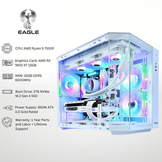 White Eagle - AMD 7800 XT Ryzen 5 7500F 32GB RAM 2TB SSD DDR5 RGB Gaming PC