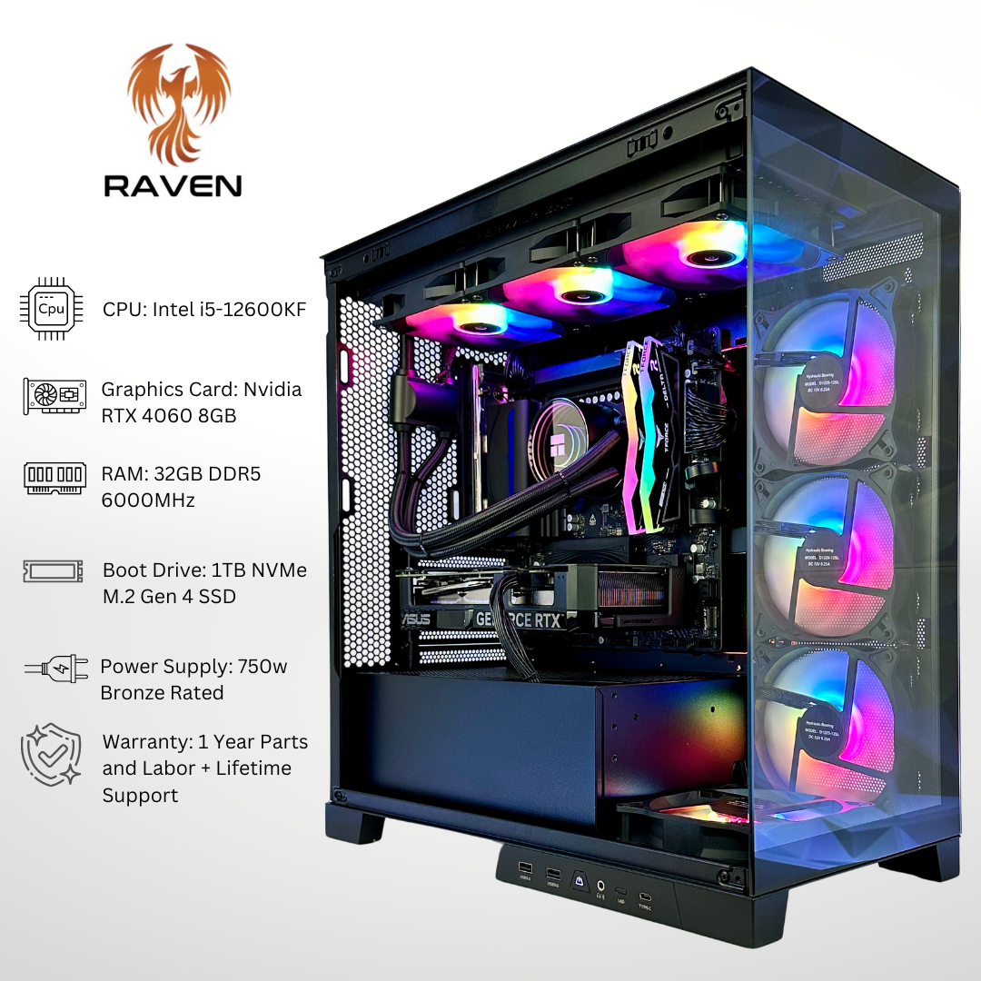 Raven RTX 4060 Intel i5-12600KF 32GB RAM 1TB SSD DDR5 RGB Gaming PC