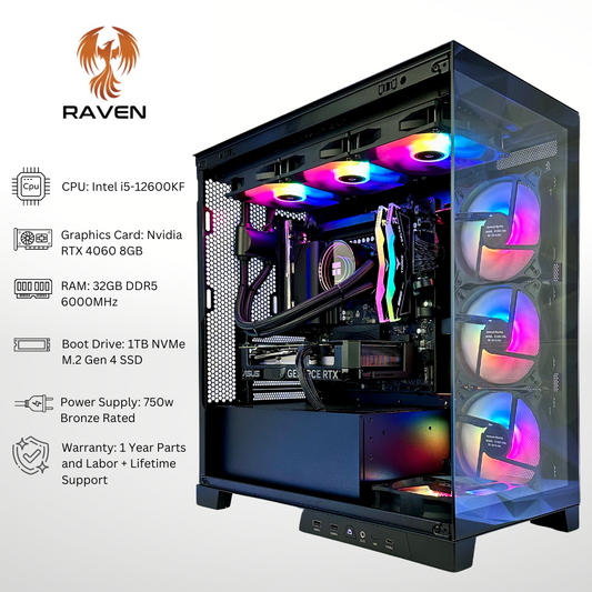 Raven - RTX 4060 Intel i5-12600KF 32GB RAM 1TB SSD DDR5 RGB Gaming PC