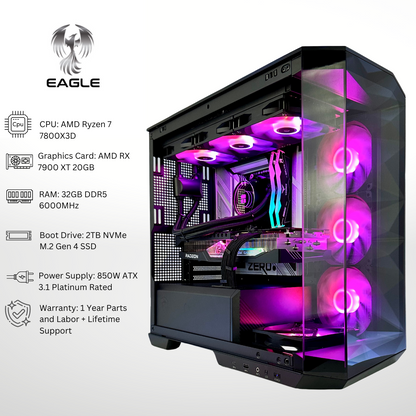 Eagle Plus AMD RX 7900 XT Ryzen 7 7800X3D 32GB RAM 2TB SSD DDR5 RGB Gaming PC