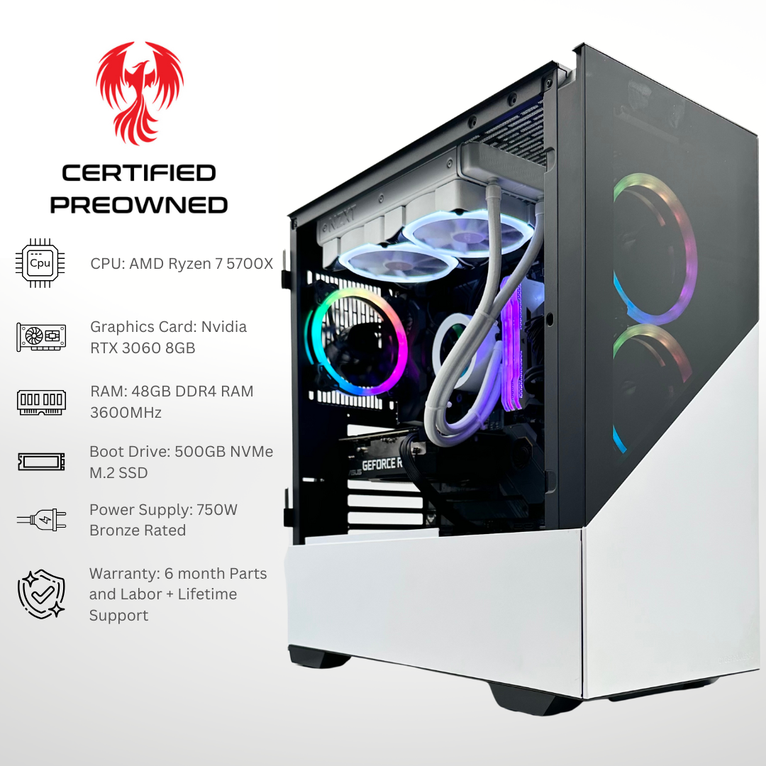 Certified Pre Owned Sparrow - RTX 3060 AMD Ryzen 7 5700X 48GB RAM 500GB SSD DDR4 RGB Gaming PC