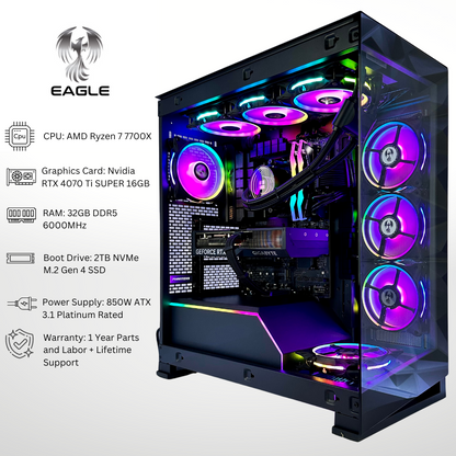 Eagle Plus RTX 4070 Ti SUPER AMD Ryzen 7 7700X 32GB RAM 2TB SSD DDR5 RGB Gaming PC