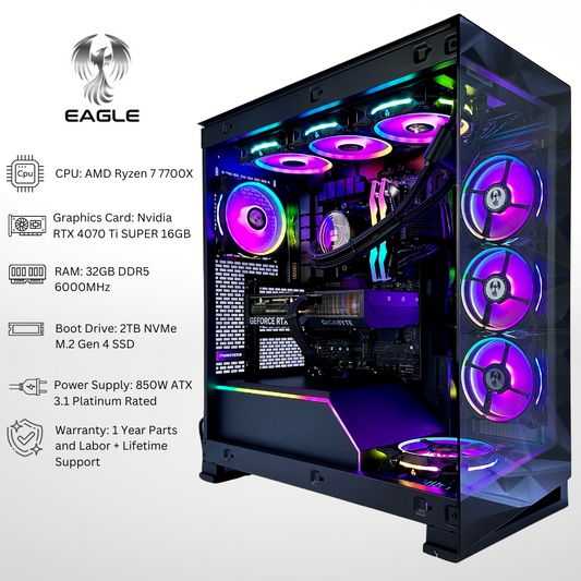 Eagle Plus RTX 4070 Ti SUPER AMD Ryzen 7 7700X 32GB RAM 2TB SSD DDR5 RGB Gaming PC