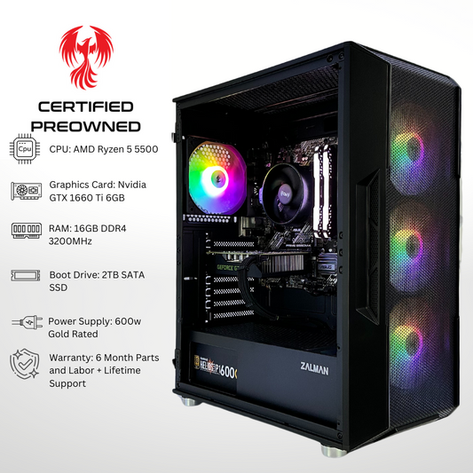 *Only Available Local In AZ* Certified Pre Owned Sparrow GTX 1660 Ti AMD Ryzen 5 5500 16GB RAM 2TB SATA RGB Gaming PC
