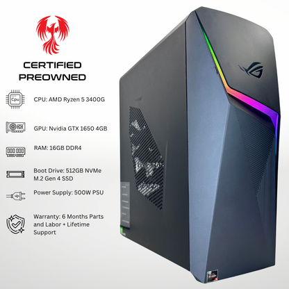 Certified Pre Owned Sparrow - Nvidia GTX 1650 AMD Ryzen 5 3400G 16GB RAM 512GB SSD DDR4 RGB Gaming PC