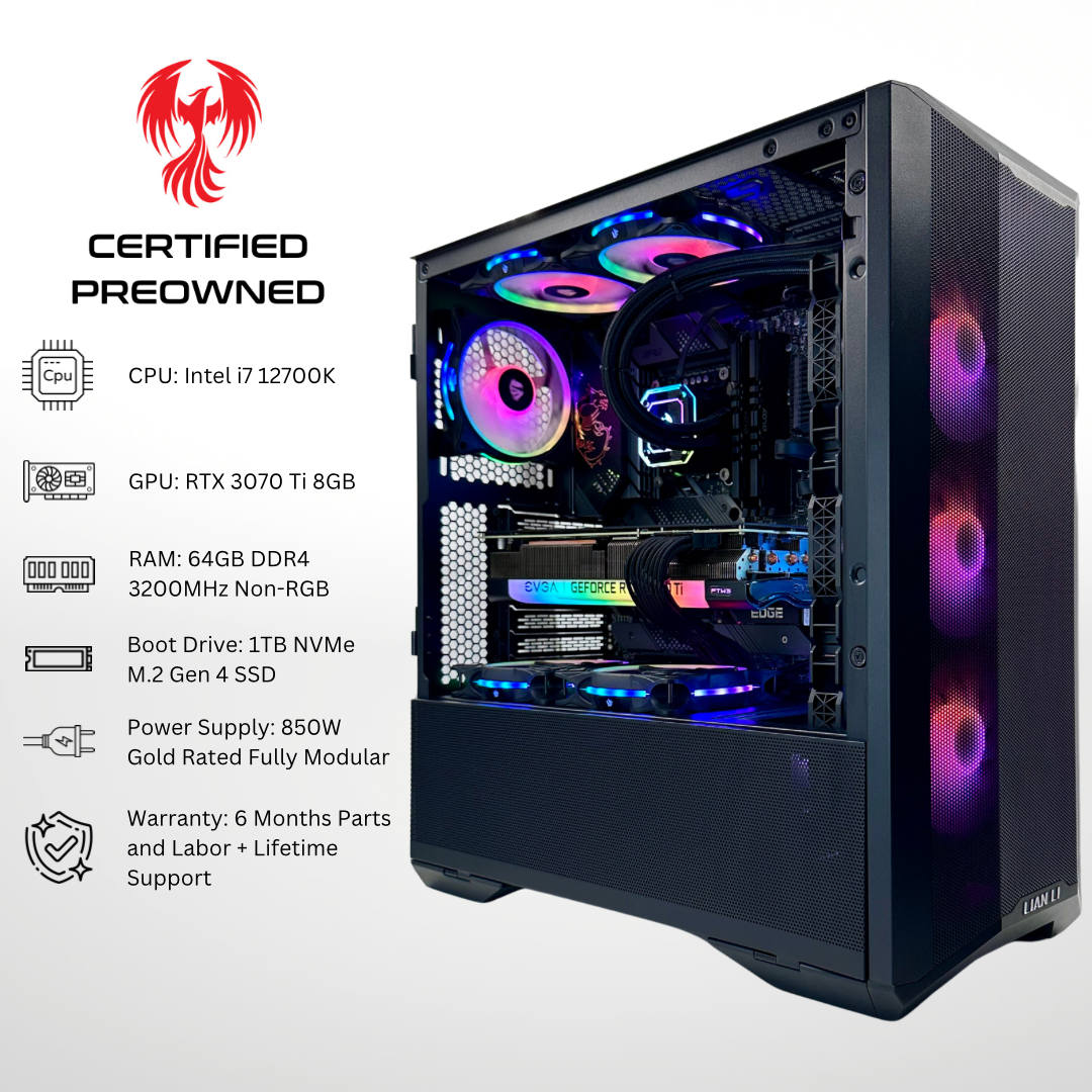 Certified Pre Owned Raven - Nvidia 3070 Ti Intel i7 12700K 64GB RAM 1TB SSD RGB Gaming PC