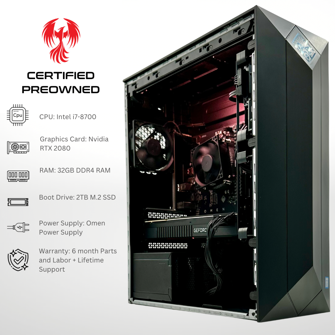 Certified Pre Owned Sparrow - RTX 2080 Intel i7-8700 32GB RAM 3600MHz 2TB SSD DDR4 Gaming PC