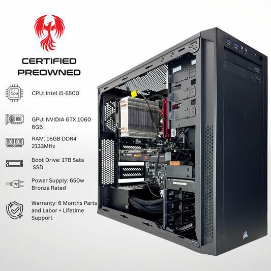 Certified Pre Owned Sparrow - NVIDIA GTX 1060 Intel i5-6500 16GB DDR4 RAM 1TB SSD Gaming PC