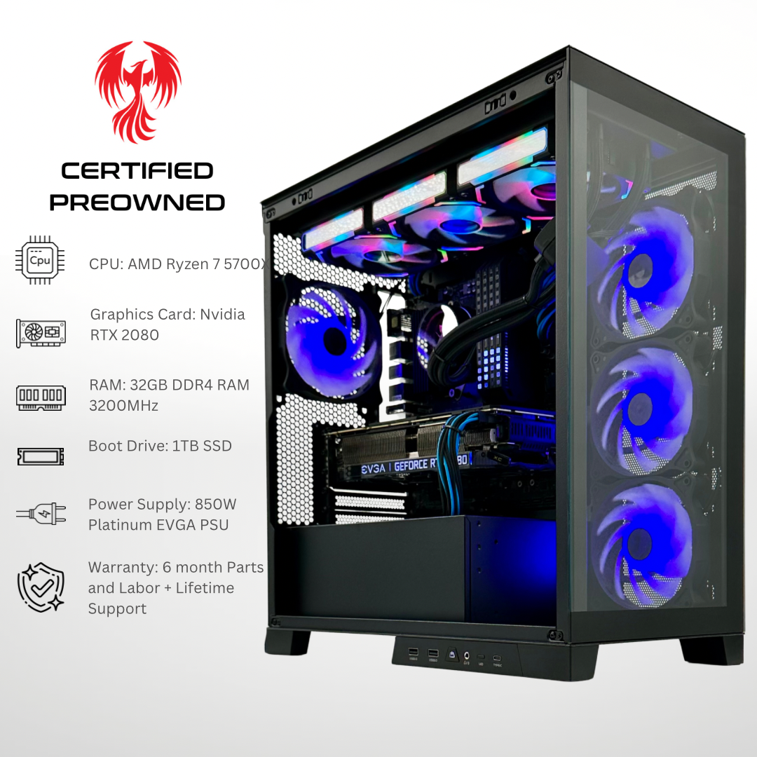 Certified Pre Owned Sparrow - RTX 2080 AMD RYZEN 7 5700X 32GB RAM 2TB SSD DDR4 RGB Gaming PC