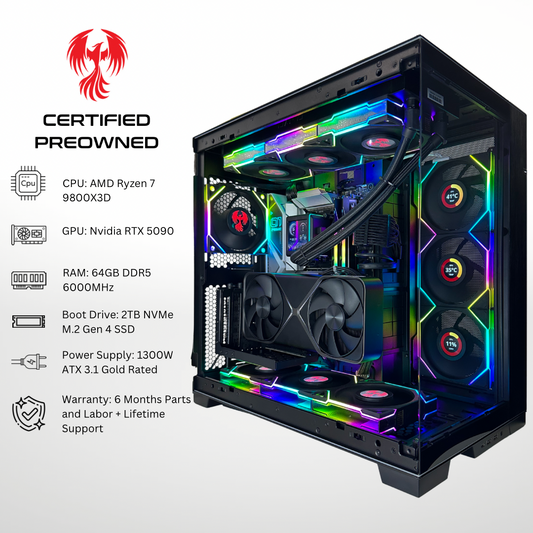 Certified Pre Owned Phoenix - NVIDIA RTX 5090 AMD Ryzen 7 9800X3D 64GB DDR5 RAM 2TB SSD RGB Gaming PC