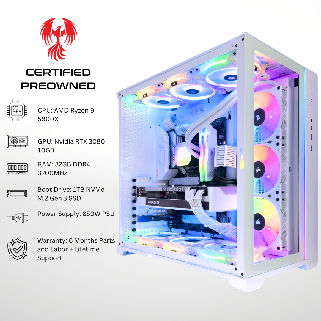 Certified Pre Owned Raven - NVIDIA RTX 3080 AMD Ryzen 9 5900X 32GB DDR4 RAM 1TB SSD RGB Gaming PC