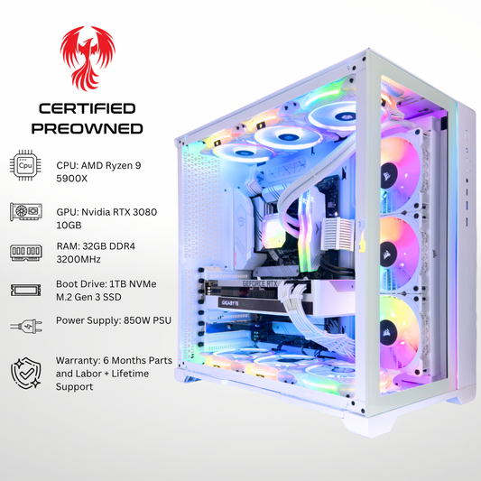 Certified Pre Owned Raven - NVIDIA RTX 3080 AMD Ryzen 9 5900X 32GB DDR4 RAM 1TB SSD RGB Gaming PC