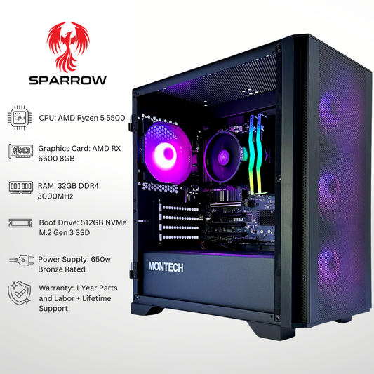 Sparrow - AMD Ryzen 5 5500GT 16GB RAM 512GB SSD DDR4 RGB Gaming PC