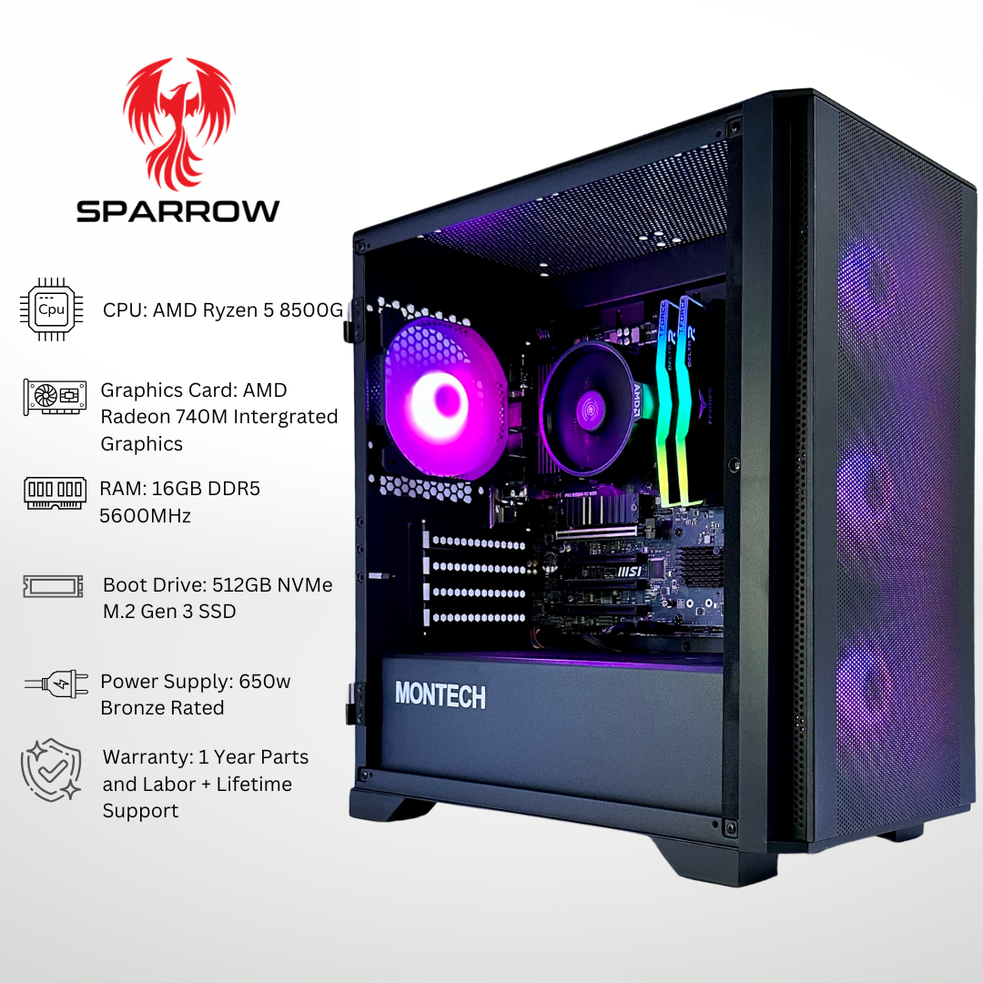 Sparrow - AMD Ryzen 5 8500G 16GB DDR5 RAM 512GB SSD RGB Gaming PC