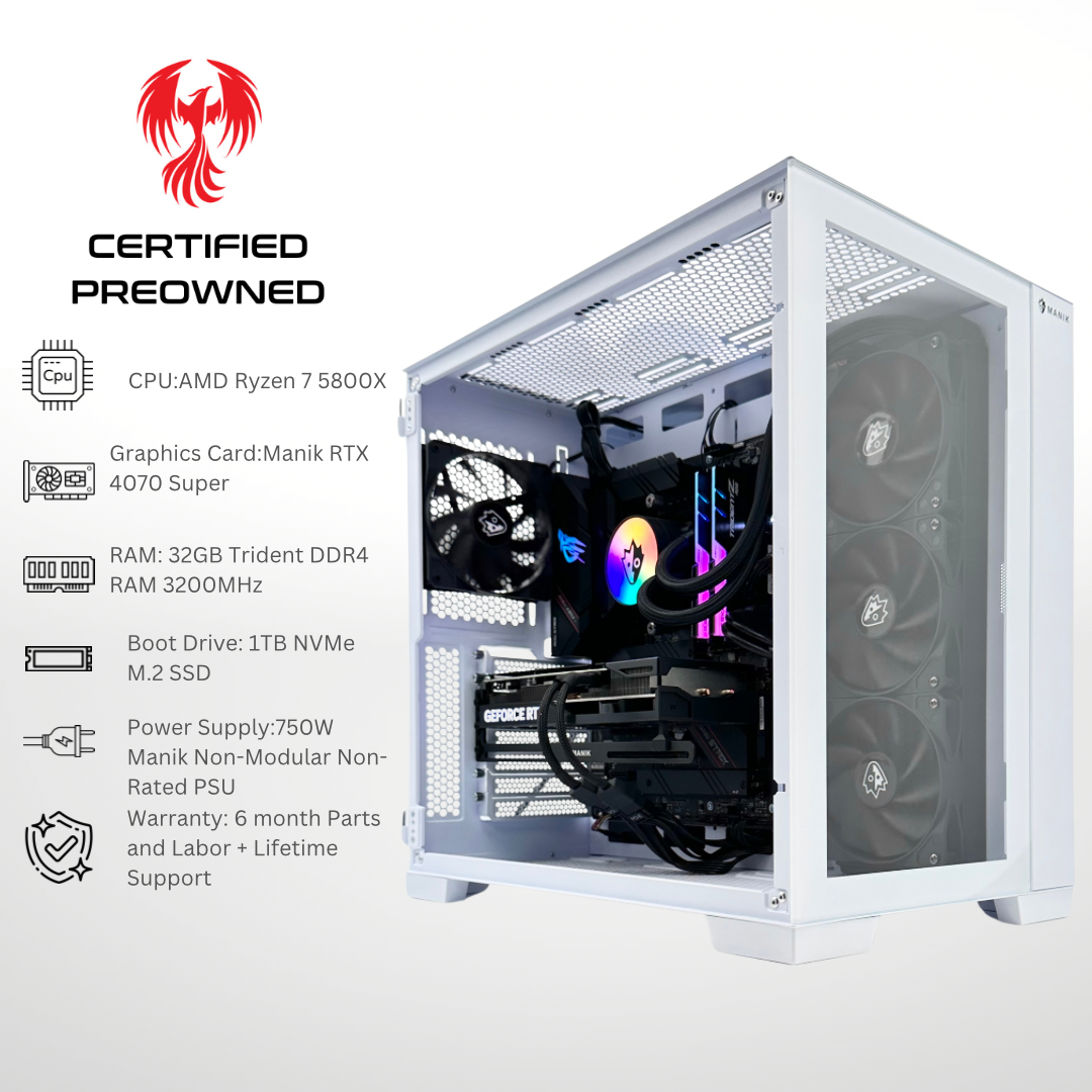 Certified Pre Owned Raven - RTX 4070 Super AMD Ryzen 7 5800X 32GB Trident RAM 3200MHz 1TB SSD DDR4 RGB Gaming PC