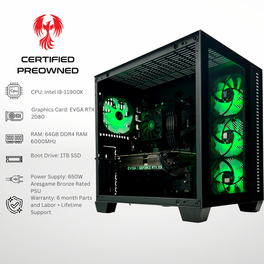 Certified Pre Owned Sparrow - Nvidia RTX 2080 i9-11900K 64GB RAM 1TB SSD DDR4 RGB Gaming PC