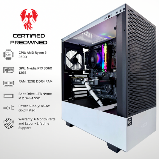 Certified Pre Owned Sparrow - Nvidia RTX 3060 AMD Ryzen 5 3600 32GB RAM 1TB SSD DDR4 RGB Gaming PC