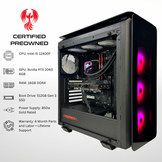 Certified Pre Owned Sparrow - Nvidia RTX 2060 Intel i5-12400F 16GB RAM 512GB SSD DDR5 RGB Gaming PC