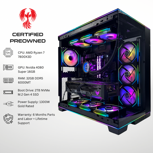 Certified Pre Owned Phoenix - Nvidia RTX 4080 Super AMD Ryzen 7 7800X3D 32GB RAM 2TB SSD DDR5 RGB Gaming PC